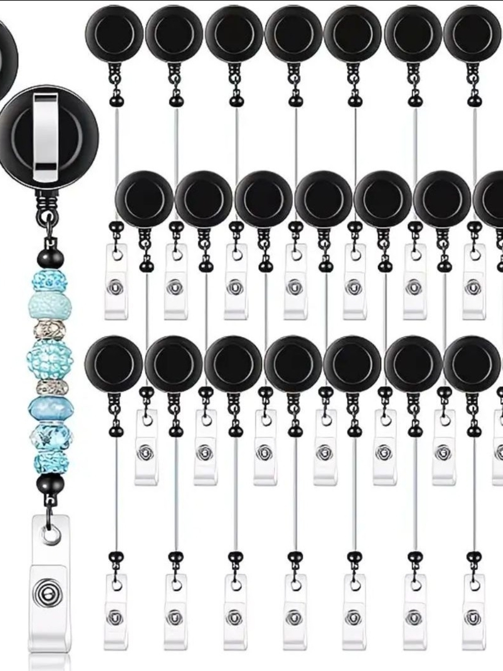 Badge Reels 24 Black Beadable Retractable  3.23" x 6.25"  NWOT
